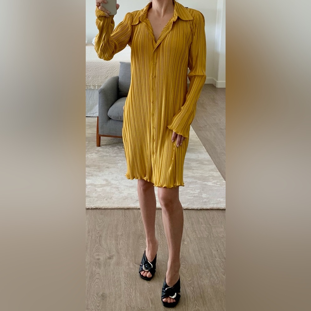 Who What Wear Gold Pleated Dress